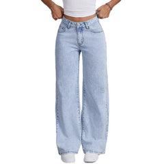 Vintage Bow Embroidered Washed Jeans For Women Straight Loose Trousers