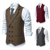 Men's Herringbone Tweed Suit Vest Retro Lapels Double Breasted Vest