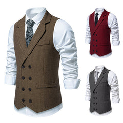 Men's Herringbone Tweed Suit Vest Retro Lapels Double Breasted Vest